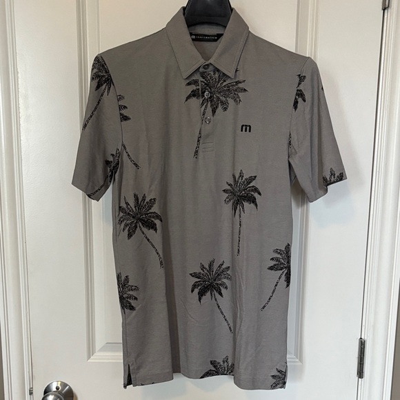 Travis Mathew Men's Gray Palm Tree Polo Shirt - Picture 1 of 4
